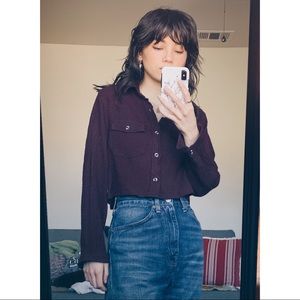 Eighty eight Women's Burgundy Button-Up crop Top, size S